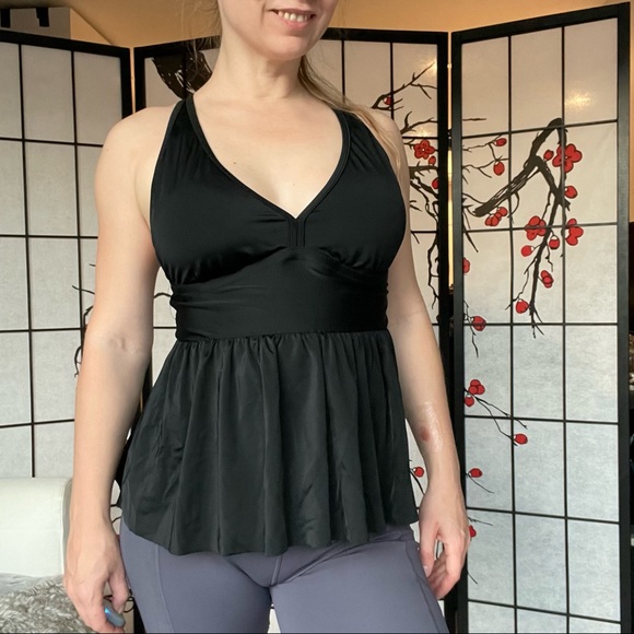 Adore Me Contour Plus Swim Top Swim Tankini Peplum Criss Cross Back Black - Picture 15 of 16